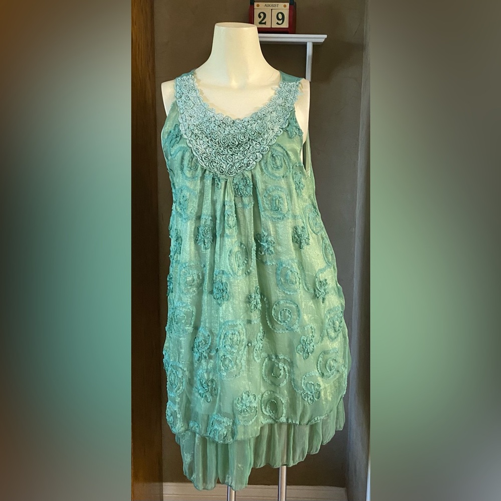 CCG Perfect sleeveless dress Floral Appliqué mint green Junior size L/XL, womenM